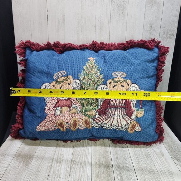 Rectangular Angel Bears & Christmas Tree Design Pillow 10 x 12 Decorative - Picture 6 of 7